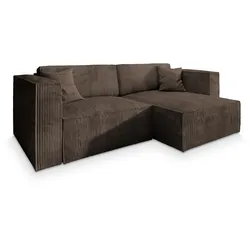 ECKSOFA NERIO P Braun Kordstoff mit Schlaffunktion