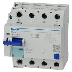 DOEPKE FI-Schutz mit Zusatz 4-polig 400V 63A DFS4 063-4/0,03-AC FT 0,03A Reiheneinbaugerät AC IP20