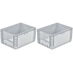 PROREGAL 2x Euro-Norm Großbehälter Insight Cover | HxBxT 42x60x80cm | 168 Liter | Grau  | Eurobehälter, Transportbox, Transportbehälter