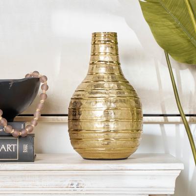 Studio 350 Gold Metal Snakeskin Inspired Vase with Dimensional Linear Accents