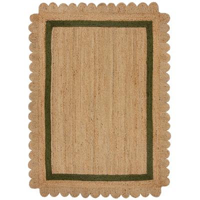 Teppich FLAIR RUGS "Grace aus Jute mit Muschelrandsaum", beige (natur, grün), B:200cm H:4mm L:290cm, Jute, Teppiche, Teppich, Teppich aus 100% Jute