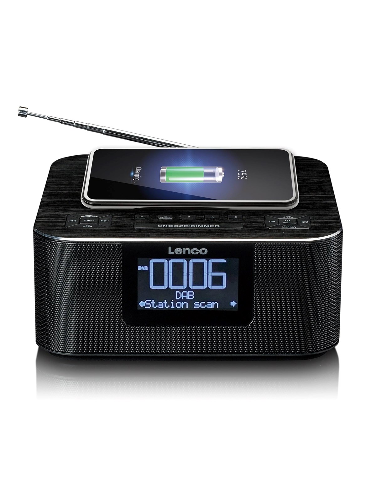 Lenco CR-650BK - DAB+/ FM Clock Radio with Bluetooth and wireless charging black - DAB/DAB+/FM - Stereo - schwarz
