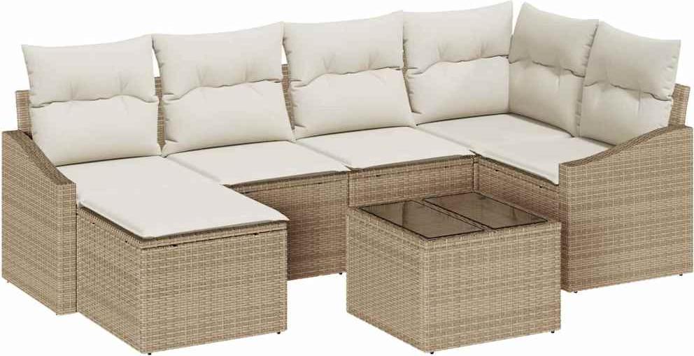 vidaXL Garten Essgruppe 7 stk. Beige und Creme