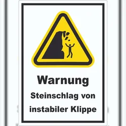 HB-Druck Aufkleber Warnung Steinschlag instabile Klippe A8 (52x74mm)