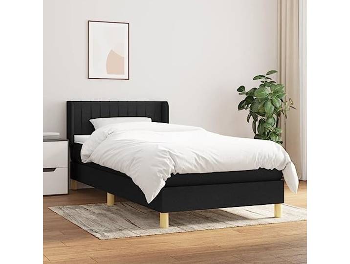 Strapazierfähiger atmungsaktiver Stoff Höhenverstellbares Kopfteil Boxspringbett mit Matratze 100x200 cm Schwarz Stoff Luxus Bett mit Kopfteil Taschenfederkern Topper