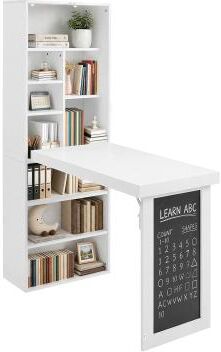 Casual Wooden Folding Desk with Storage and Blackboard White by GDFStudio
