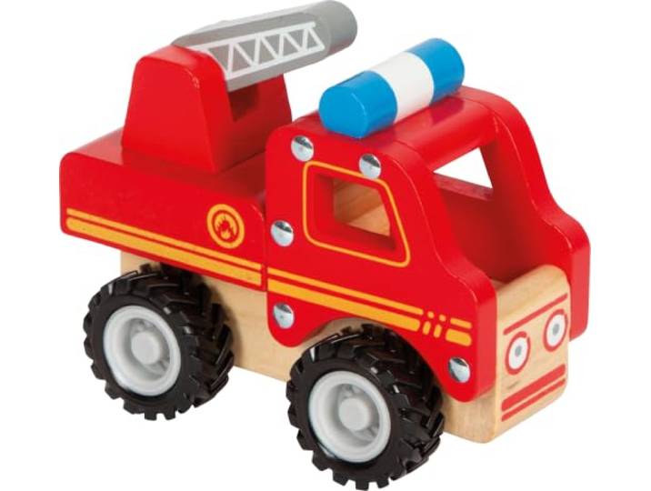 small foot Feuerwehrfahrzeug aus Holz, gut greifbar, mit gummierten, bodenschonenden Rädern, ab 18 Monaten, 11075, Rot