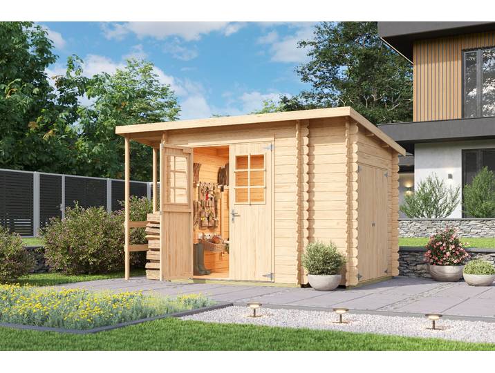 Gartenhaus NORDIC HOLZ Vilano 3 , beige (naturbelassen), ohne Fußboden, ohne Dacheindeckung, Massivholz, Gartenhäuser, Gartenhaus, mit 3 getrennten Bereiche