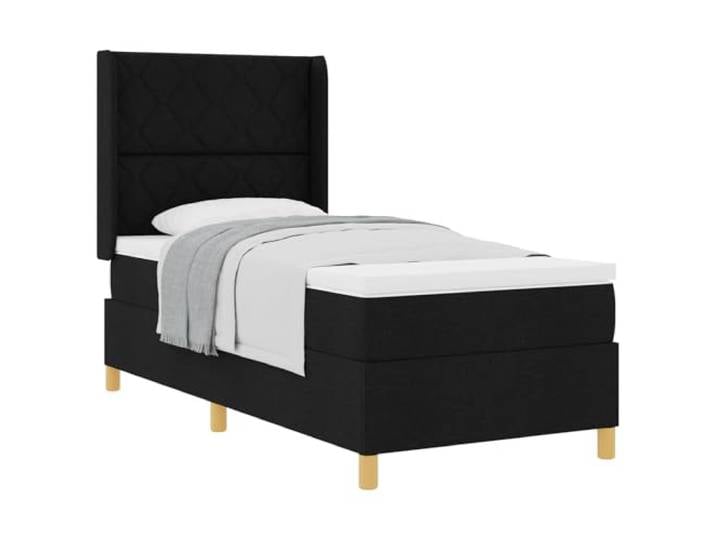 KKgypkn Boxspringbett mit verstellbarem Kopfteil, Matratze 100x200 cm, mittelharte Matratze, schwarz, Stoff