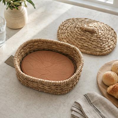 Eangee Home Design Bread Warmer Oval Mid-Century Landscape Lidded Natural