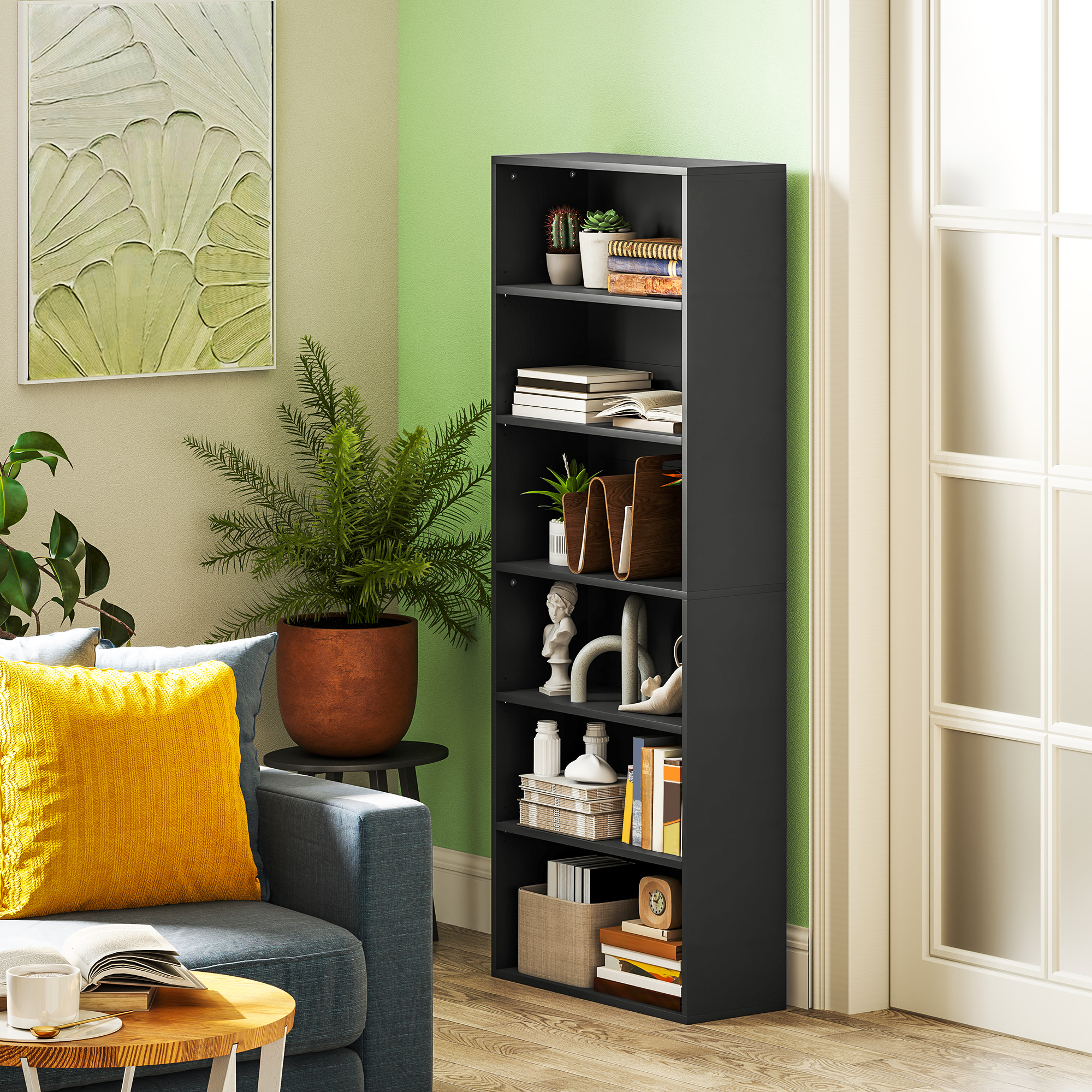 Homcom Libreria scaffale contenitore 6 livelli con mensole regolabili per soggiorno, camera, ufficio, 60x24x158,5cm, nero   Aosom Italy