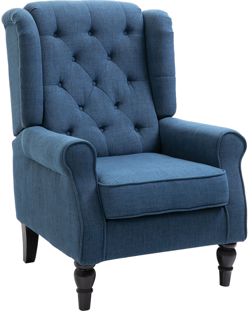 Rosalind Wheeler Crisbel Accent Armchair Home Furniture Retro Tufted Club Wood Fabric Blue 102cm H X 74cm W X 86cm D