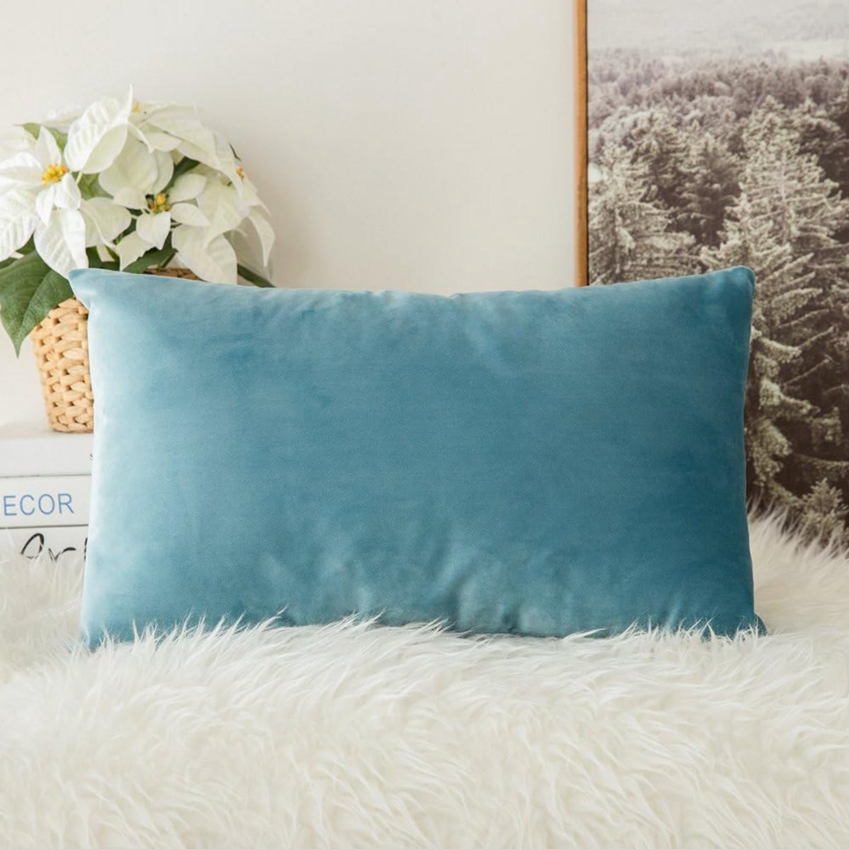 Fluweelzachte Decoratieve Kussensloop Vierkant Luxe Groenblauw 30x50 cm