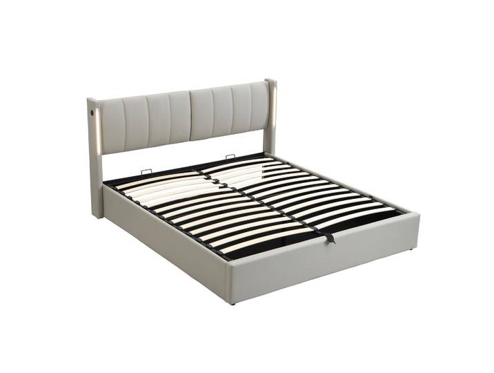 Stilvora Polsterbett 180/200 cm in Grau mit Stauraum, LED und Usb, 180x200 cm, Schlafzimmer, Betten, Polsterbetten