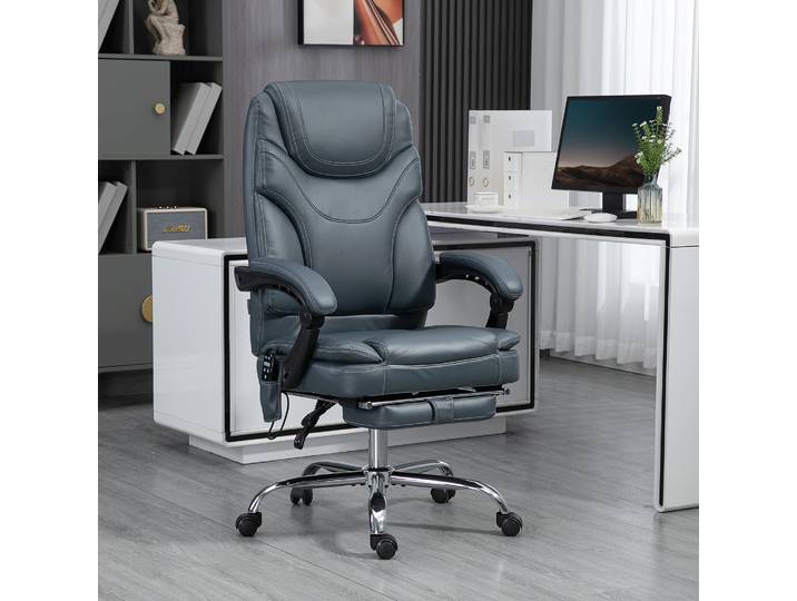 Vinsetto Chaise Bureau Massante Chauffante avec Repose-Pieds Gris