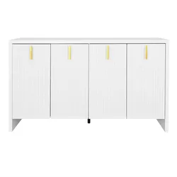 SIDEBOARD weiß & gold 140 cm mit Riffel-Optik & verstellbaren Böden