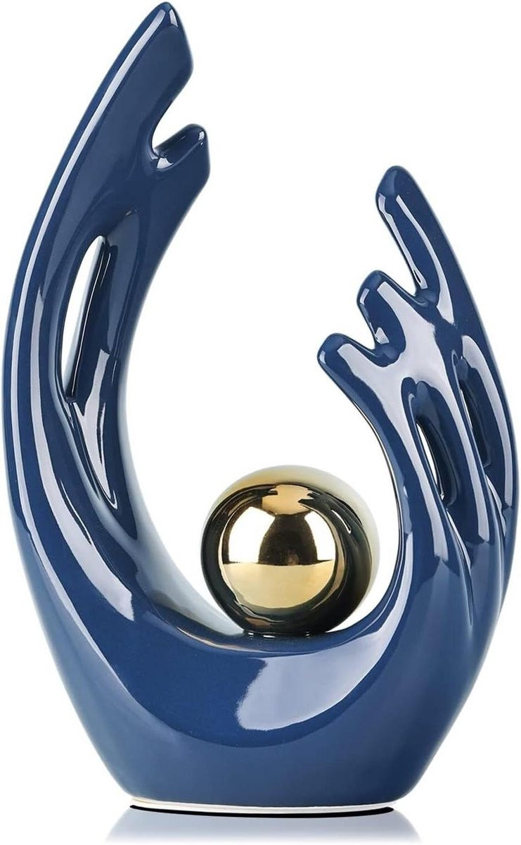 Abstract Kunstbeeld Moderne Sculptuur Donkerblauw Keramisch Spiegel Effect Hoogte: 30 cm