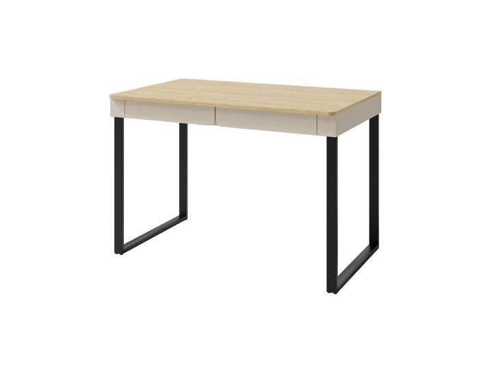 Beautysofa - Schreibtisch 125 cm, Moderner Computertisch mit 2 Schubladen, Arbeitstisch mi Stauraum, schwarze Metallbeinen, Bürotisch, Sand Beige LICO