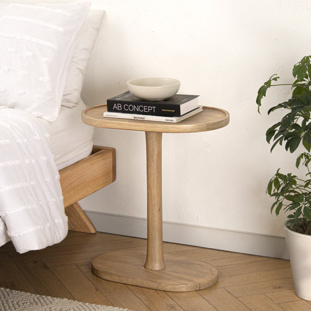 Alpen Home Amorsolo Solid Wood C Shape Pedestal Side Table Blonde Natural 55.75cm H X 50.75cm W X 33cm D