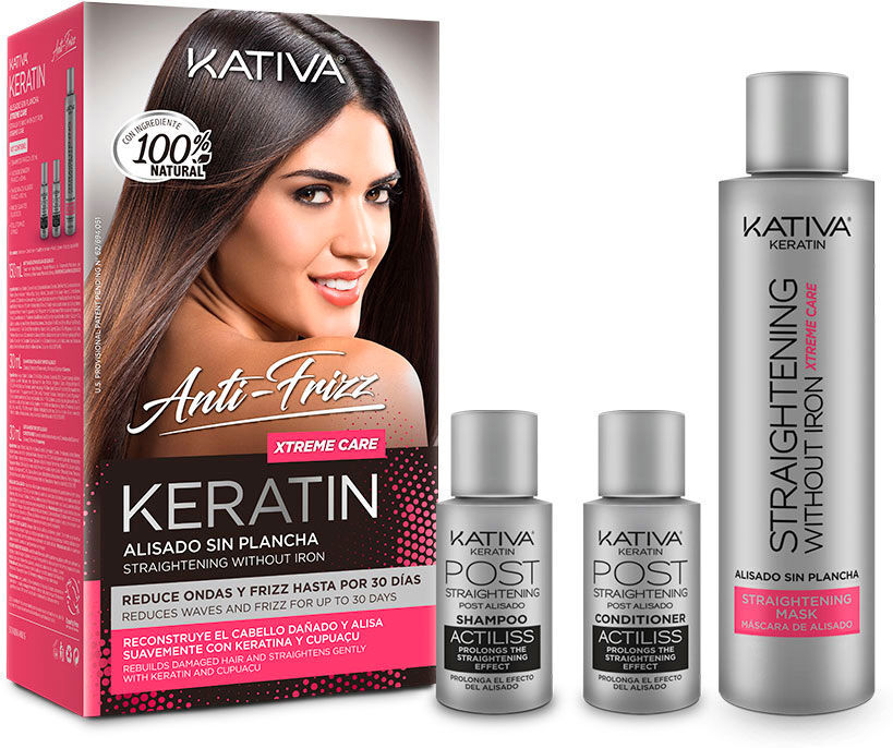 Kativa Keratin ANTI-FRIZZ alisado brasileño sin plancha xtrem care 30 días 3 u