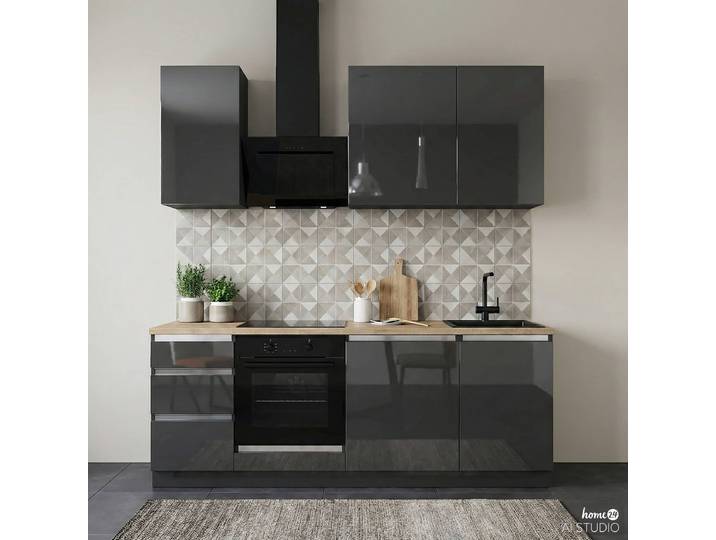 Kichenette Karpaty 210 cm 210 x 226 x 57cm Gris/Anthracite brillant