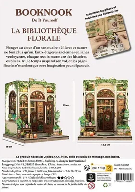 Cutebee BookNook - La Bibliothèque Florale