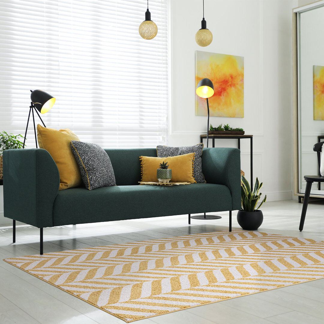 Isabelline Braun Chevron Yellow Area Rug Yellow Rectangle 120 x 170cm