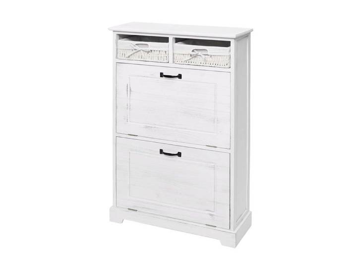 Meuble a chaussures etagere a chaussures avec paniers de rangement en bois massif aspect vintage 100x60x24cm blanc 04_0002449