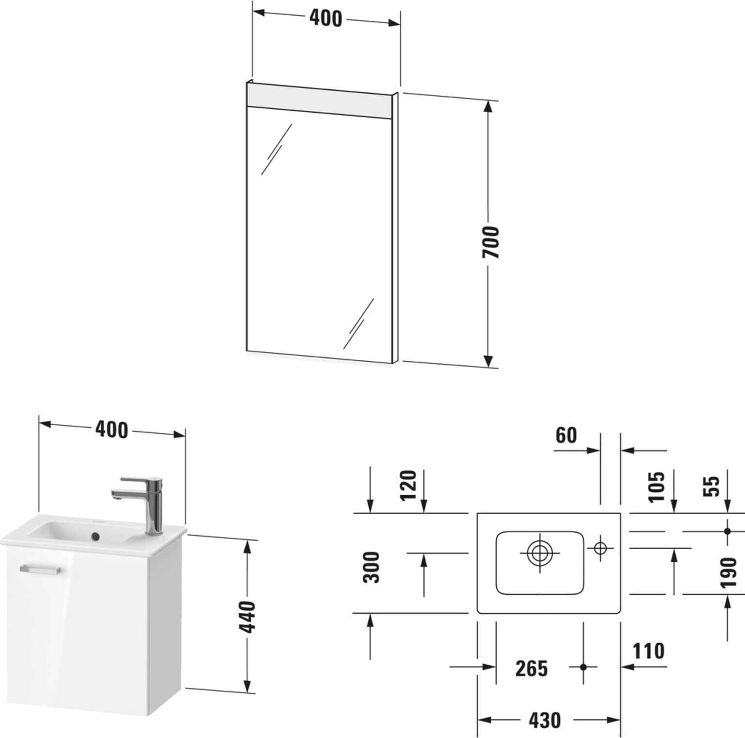 Duravit Möbel-Set XBase 40x28,8cm,WT,WTU m An, Sp., An L, Ei Nat (XB0065L30300000)