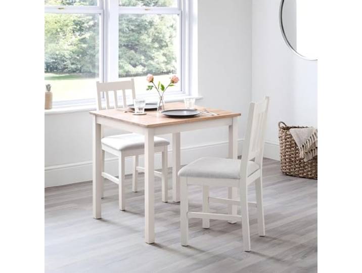 Julian Bowen 2er-Set Coxmoor-Esszimmerstühle, Weiß und Eiche Traditionelle Küchenstühle für Esszimmer, gepolsterte Sitzfläche, vertikale Lamellenlehne, Massivholz, robuste Konstruktion