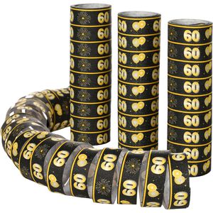 FunX Luftschlangen FX-30434, 60. Geburtstag, schwarz / gelb, 4m, 3 Stück