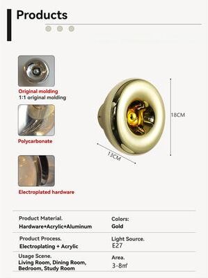 Uplift Picks Designer Lava Art Wall Lamp Bauhaus Chrome LED Sconce gold (13x18cm) warm Light (3000k)
