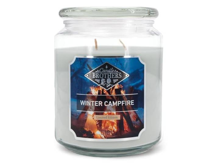 Candle-Brothers Grande bougie parfumée dans un verre Winter Campfire Bougie parfumée Feu de camp Bougie longue durée de combustion (100 h) Bougie avec plusieurs mèches Bougies grises
