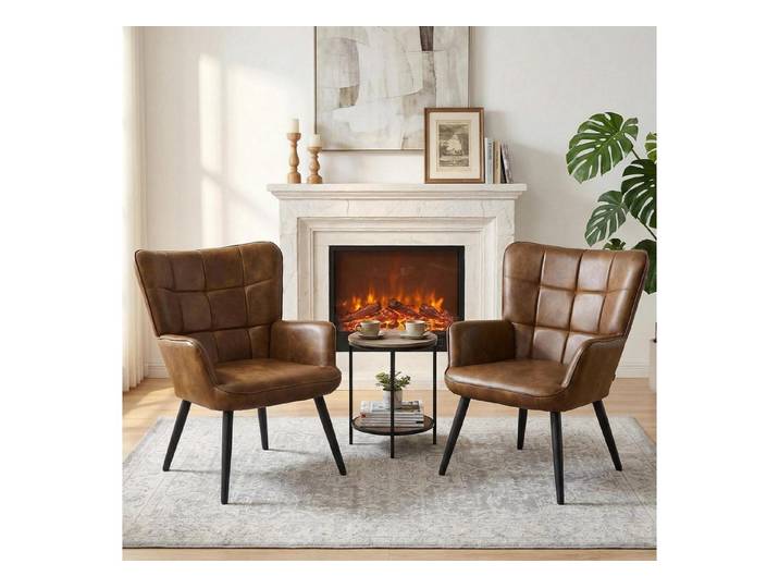 LuxusKollektion Ohrensessel Ohrensessel PU Kunstleder Wohnzimmer Polstersessel Braun 2 Stück