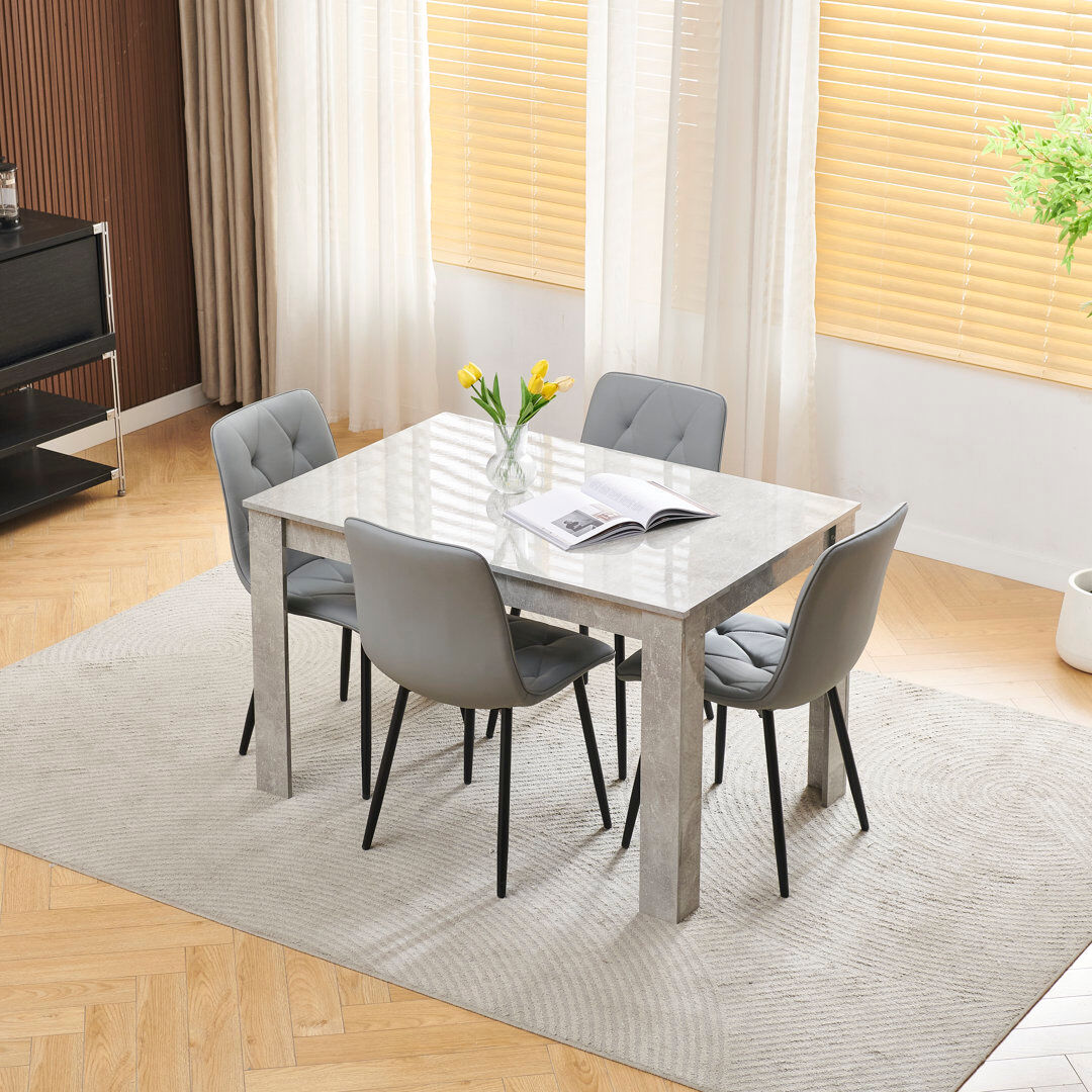 Brayden Studio 4 -Person Modern Wood Dining Set Pu Diamond Grey