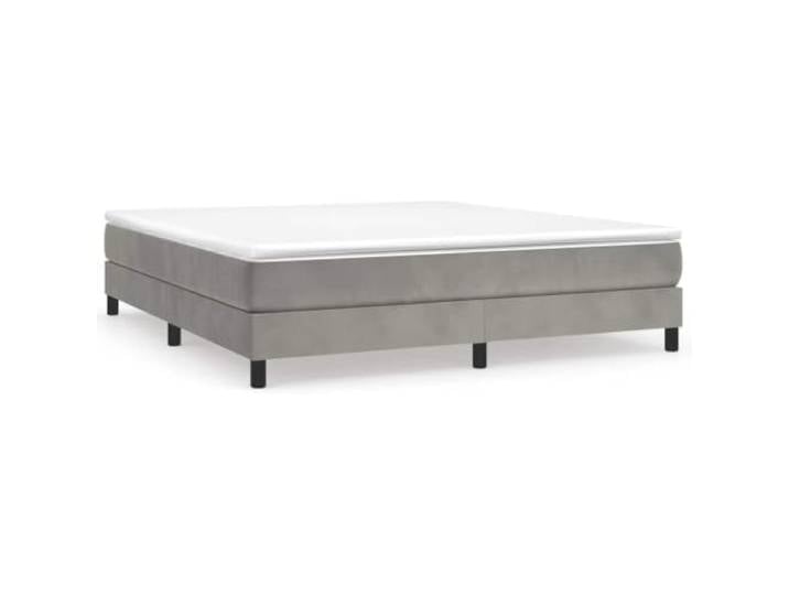 PUGYNBK Boxspringbett aus Samt, Hellgrau, 180 x 200 cm Taschenfedern, Mittelträger, Holzlamellen, weicher Schutz, einfache Montage