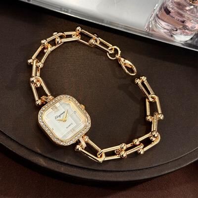 Youfap Market Creative Square Glass Bracelet Watch, Luxury Minimalist Quartz Chain Design ivory
