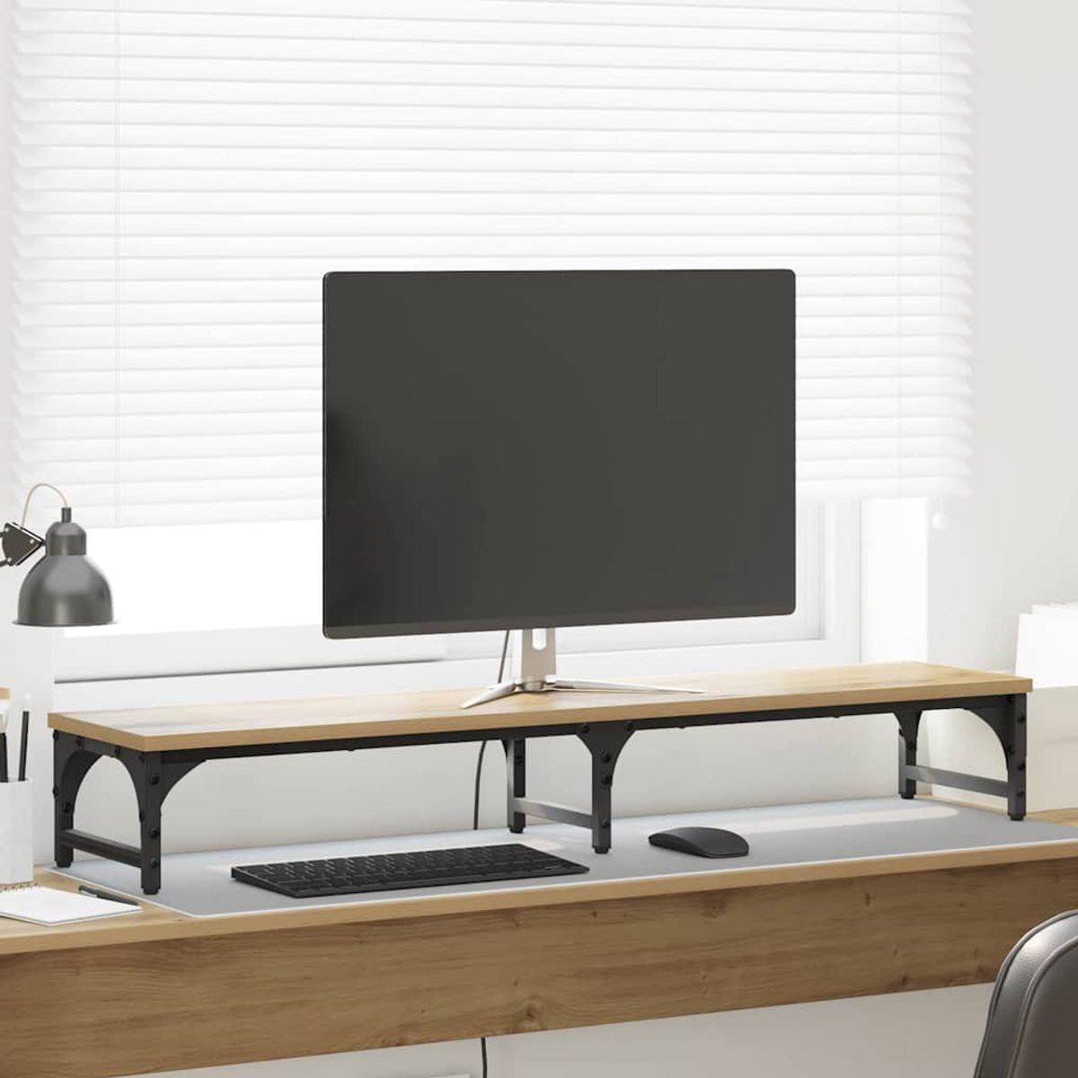 vidaXL Monitorstand Artisanaal Eikenhout B/D/H: 105 x 23 x 15,5 cm