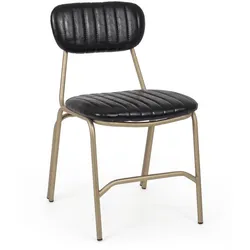 Stuhl Addy Kunstleder, Industrial Design mit Nieten, Schwarz, gepolstert, goldfarbenes Metallgestell