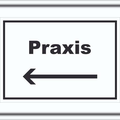 HB-Druck Praxis Schild mit Text und Richtungspfeil links Arzt Gesundheit waagerecht A0 (841x1189mm)