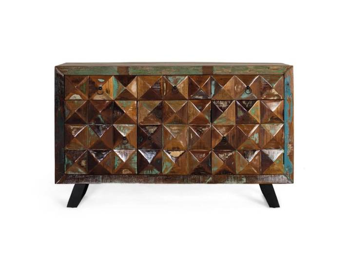Buffet en bois recyclé multicolore