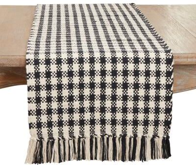 "Saro Lifestyle Classic Houndstooth Fringe Table Runner - 16""x72"""