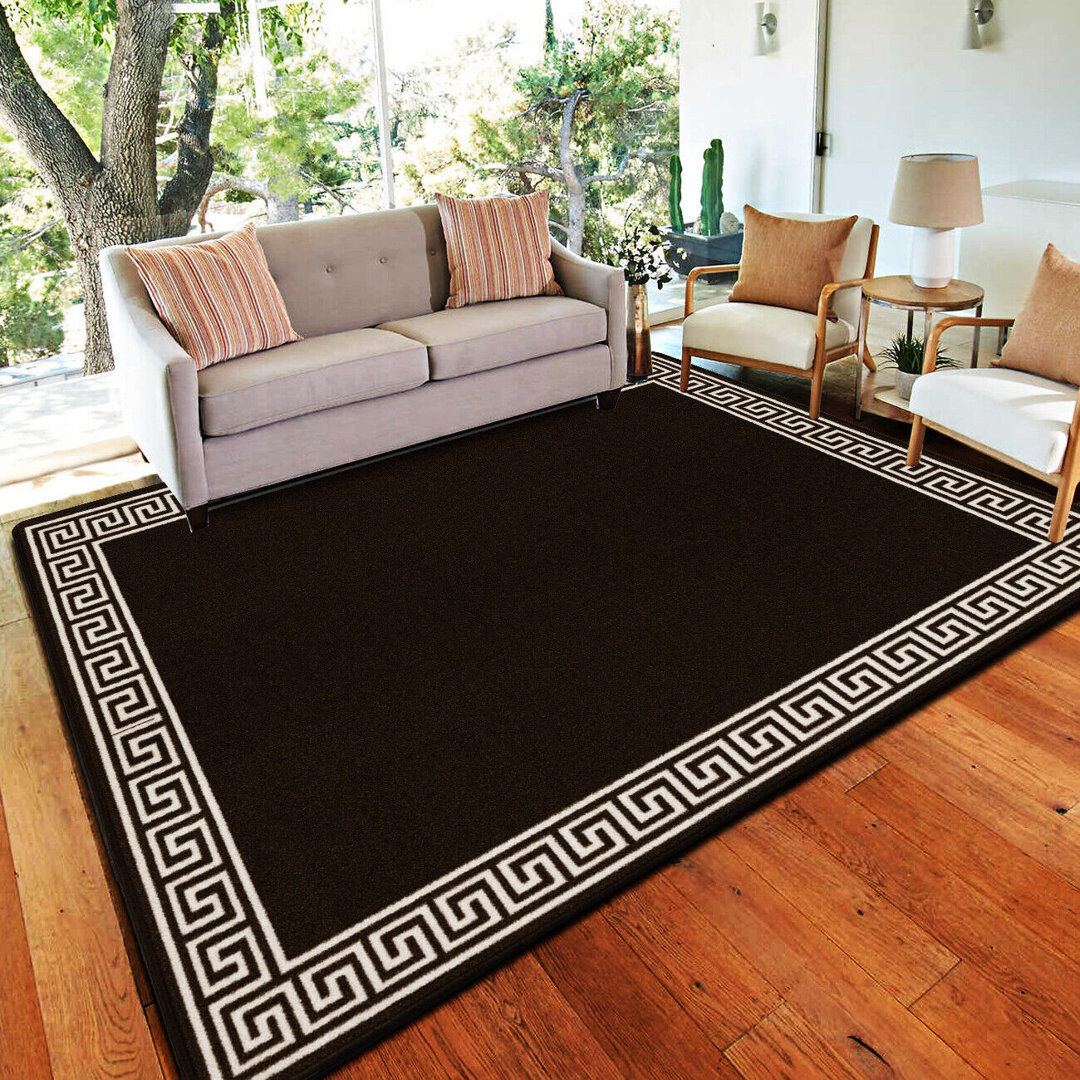Canora Grey Plain Rug with Greek key Bordered Gel backed Rug Amorrah Black/Beige Rug Rectangle 120 x 170cm