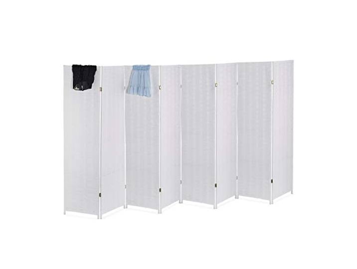 Relaxdays Paravent intérieur\, 8 Parties\, HxL 170 x 320 cm\, séparateur Pliable\, Bois & Corde Papier\, Brise-Vue\, Blanc