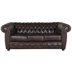 Dreisitzer-Sofa Chesterfield Liverpool aus echtem Rindsleder Braun