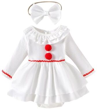 Uplifted Finds Baby Girl Creepy Clown Cosplay Costume   Premium Layered Gray Joker Dress Romper & Halloween Party Outwear beige A 12 18m