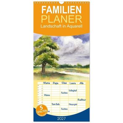 Familienplaner 2027 - Landschaft in Aquarell mit 5 Spalten (Wandkalender, 21 x 45 cm) CALVENDO