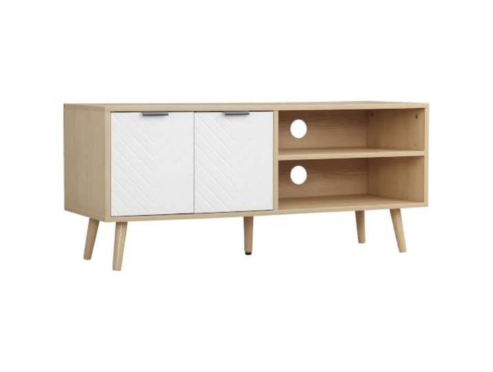 HOMCOM Skandinavische TV-Bank für bis zu 46 110x39x48.8 cm 2 Türen, 2 Nischen, mit Kabelführung, Wohnzimmer, Schlafzimmer