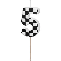 PartyDeco Geburtstagskerze Zahl 5 mit Karomuster 5,5cm - Zahlenkerzen Kuchenkerzen Tortenkerzen Kindergeburtstag Partydeko Geburtstag Tortendeko Schwarz Weiß