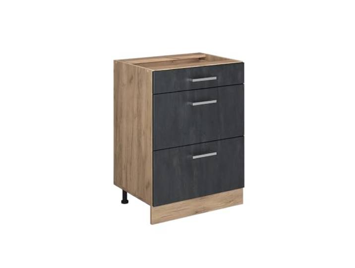 Vicco Küchenunterschrank R-Line, Schwarz Beton, 60 cm 3 Schubladen · Ohne Arbeitsplatte · Höhenverst. Füße · Leichter Zugriff · Frei kombinierbar